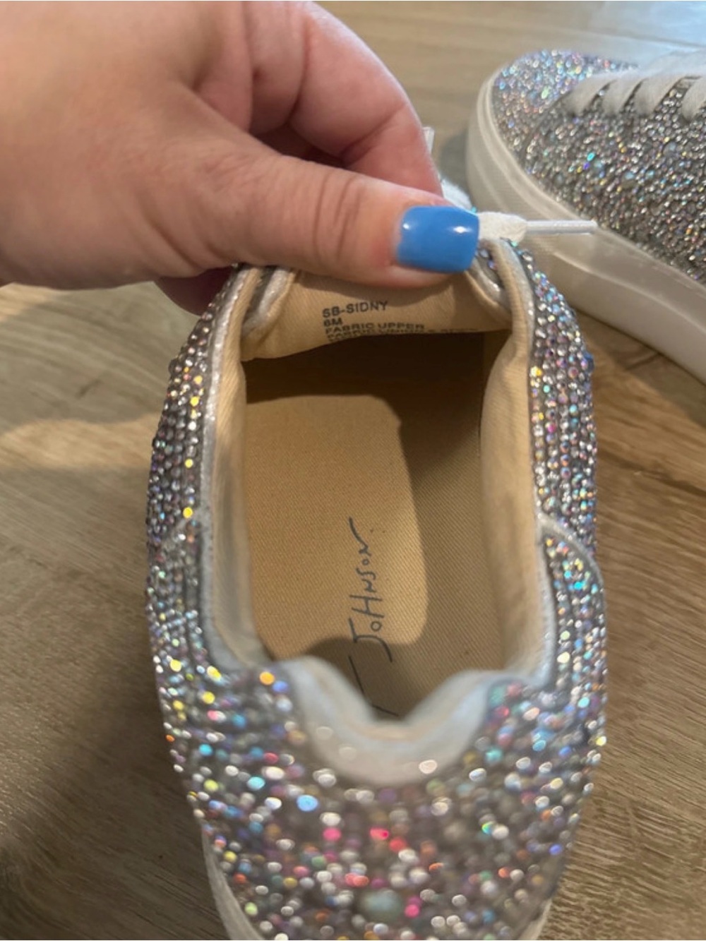Betsey Johnson Silver Crystal Embellished Lace-Up Sneakers - Picture 3 of 4